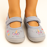 Детские туфли DARIA светло серые Единорожка на липучке Litma (27-32р) для дома, игр, прогулок