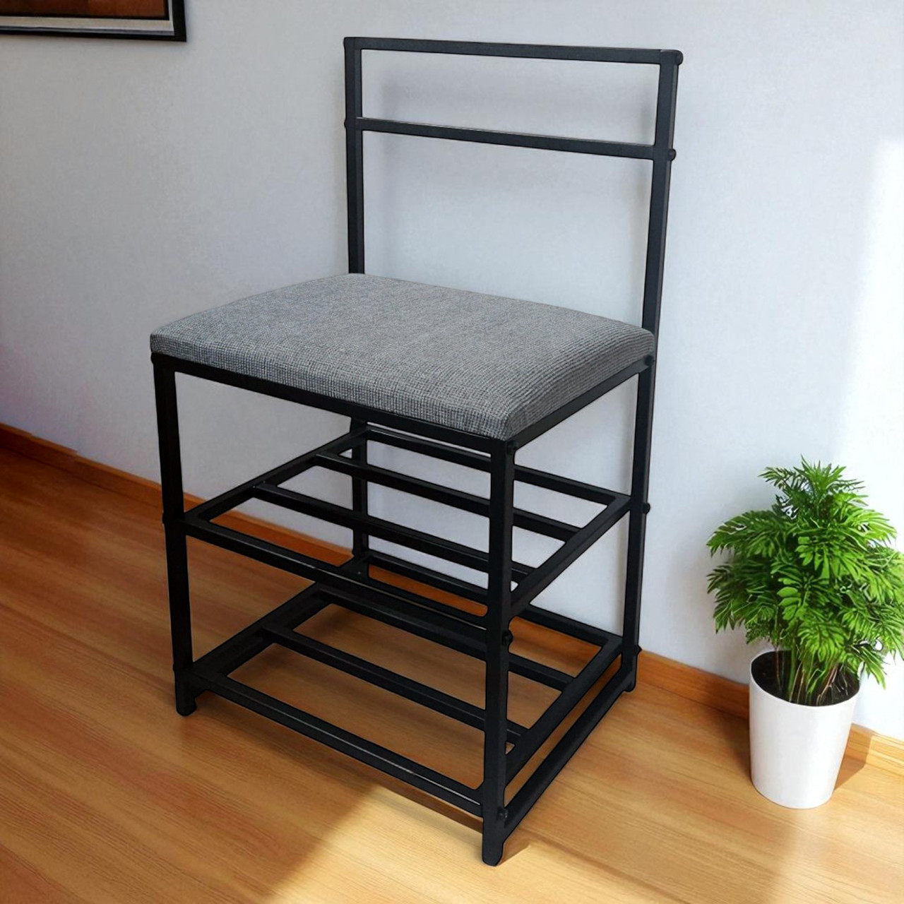 Банкетка зі спинкою лофт Ліана 50 см чорний/сірий, фото 1