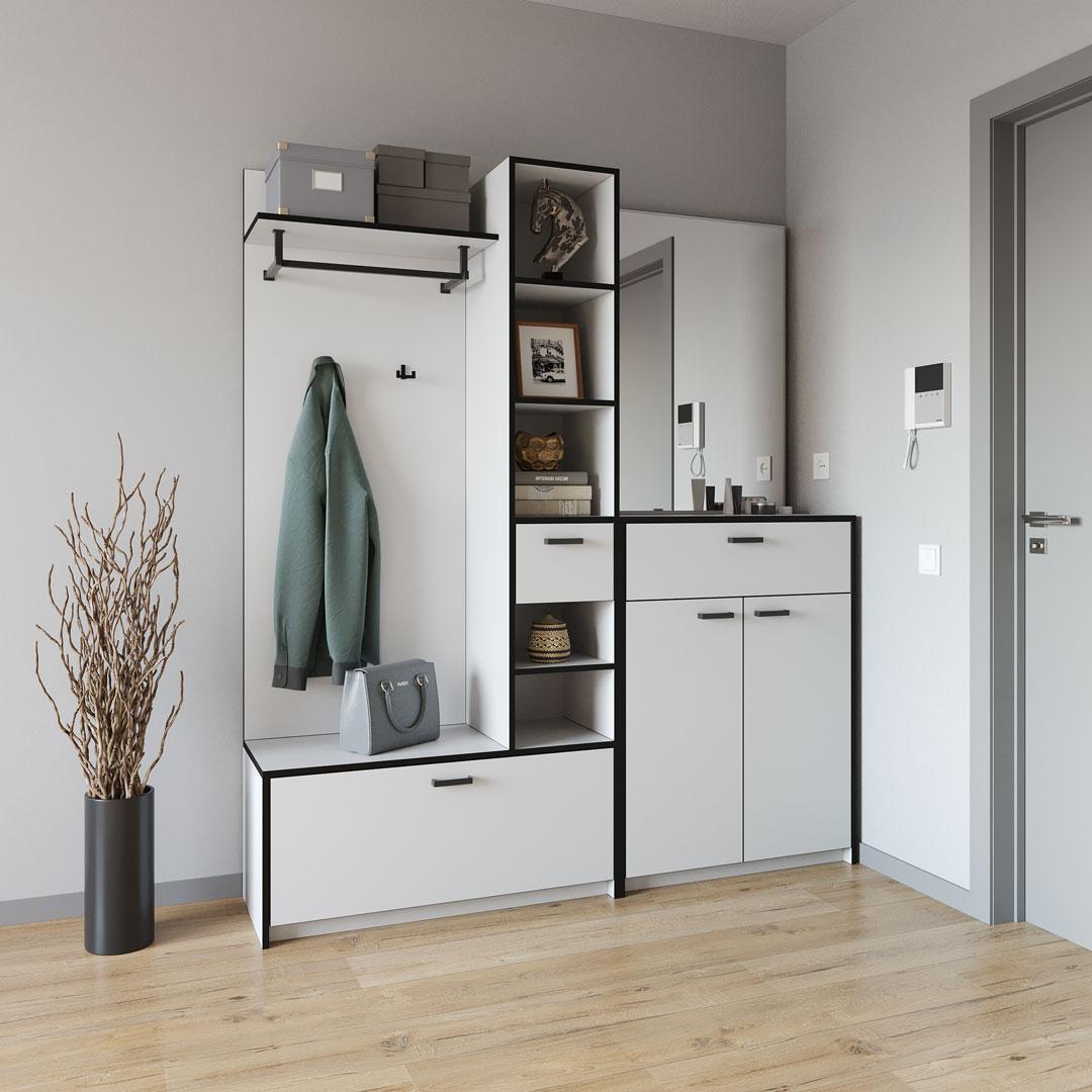 Передпокій Sanro Cornelia комплект (модульна – 5 елементів) 1690х1880х381 Білий (KO-0002), фото 1