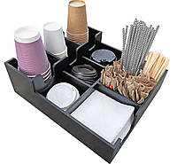 Барний органайзер для стаканів, кришок, серветок, цукру, паличок, соломинок на 11 секцій (МДФ) лінія BLACK