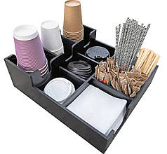 Барний органайзер для стаканів, кришок, серветок, цукру, паличок, соломинок на 11 секцій (МДФ) лінія BLACK