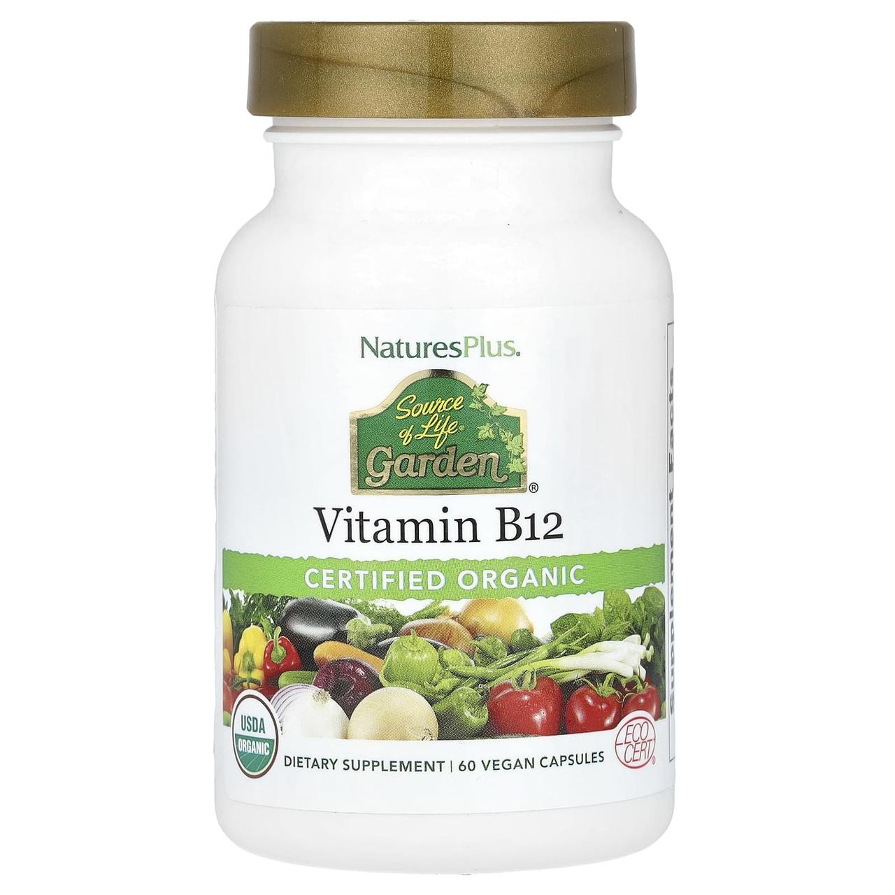 Вітамін В-12, Vitamin B12, Nature's Plus, Source of Life Garden, органік, 60 веганських капсул
