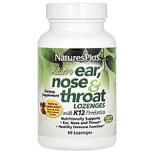 Вухо, Горло, Ніс,Adult's Ear, Nose & Throat Lozenges with K12 Probiotic, Nature's Plus, для дорослих, смак тропічна вишня-ягода,
