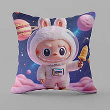 Подушка велюрова Лабубу 8 двосторонній 3D принт наволочка на блискавці 35×35 см