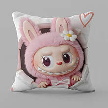 Подушка велюрова Лабубу 11 двосторонній 3D принт наволочка на блискавці 50×50 см