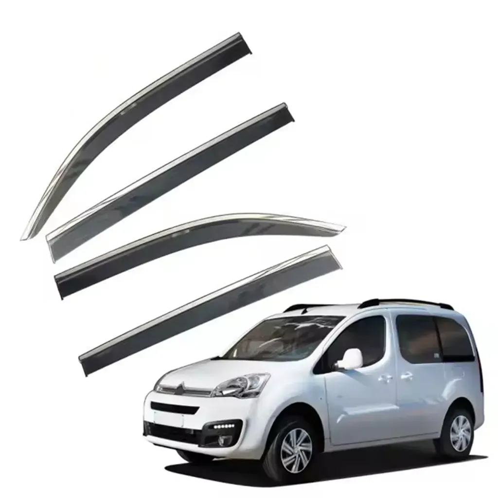 Дефлекторы окон HAWK на Citroen Berlingo 2018+ Ветровики с хром полоскою Хавк на Ситроен Берлинго, фото 1
