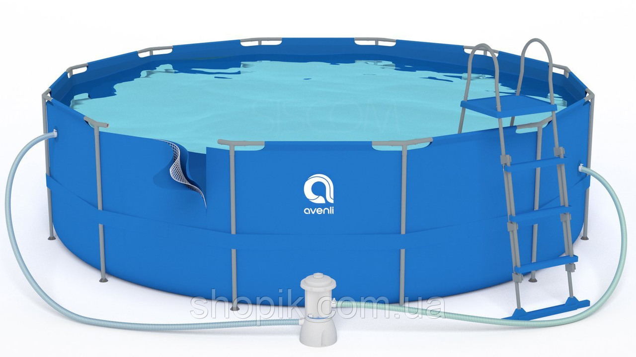 Круглий каркасний басейн Avenli 450 x 122 см для дорослих і дітей 18 в 1 для дому та саду зі сходами 15233 л