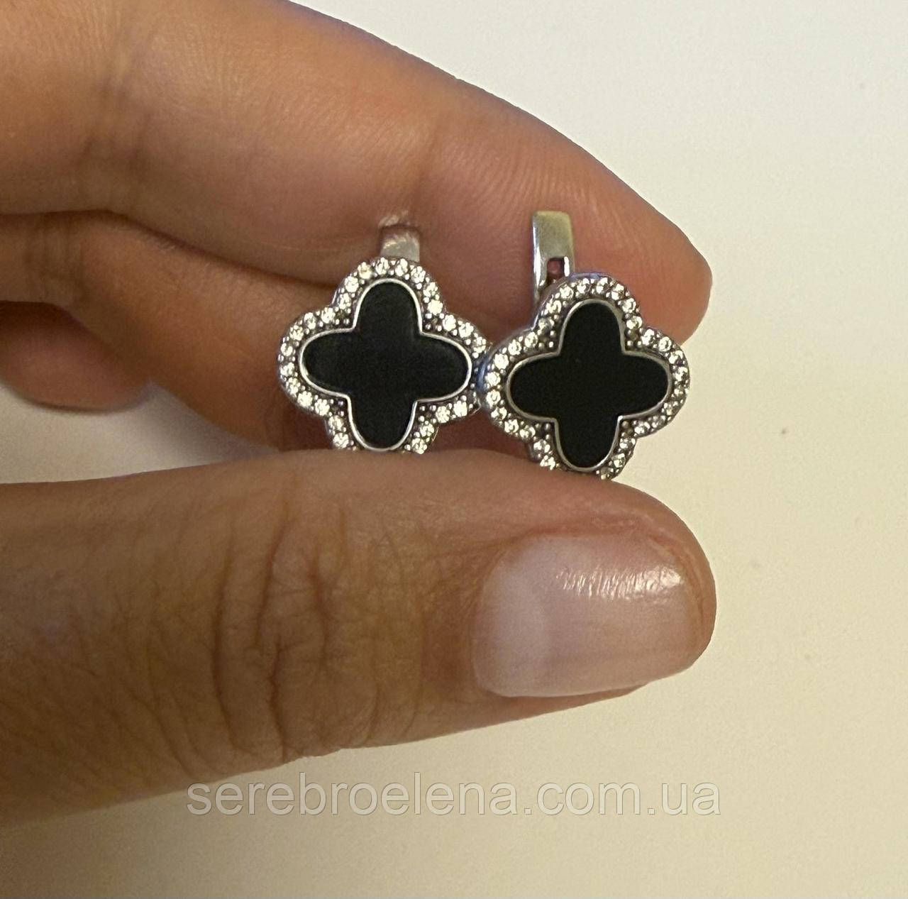 Срібні сережки Конюшина родій 1176.10р, фото 1