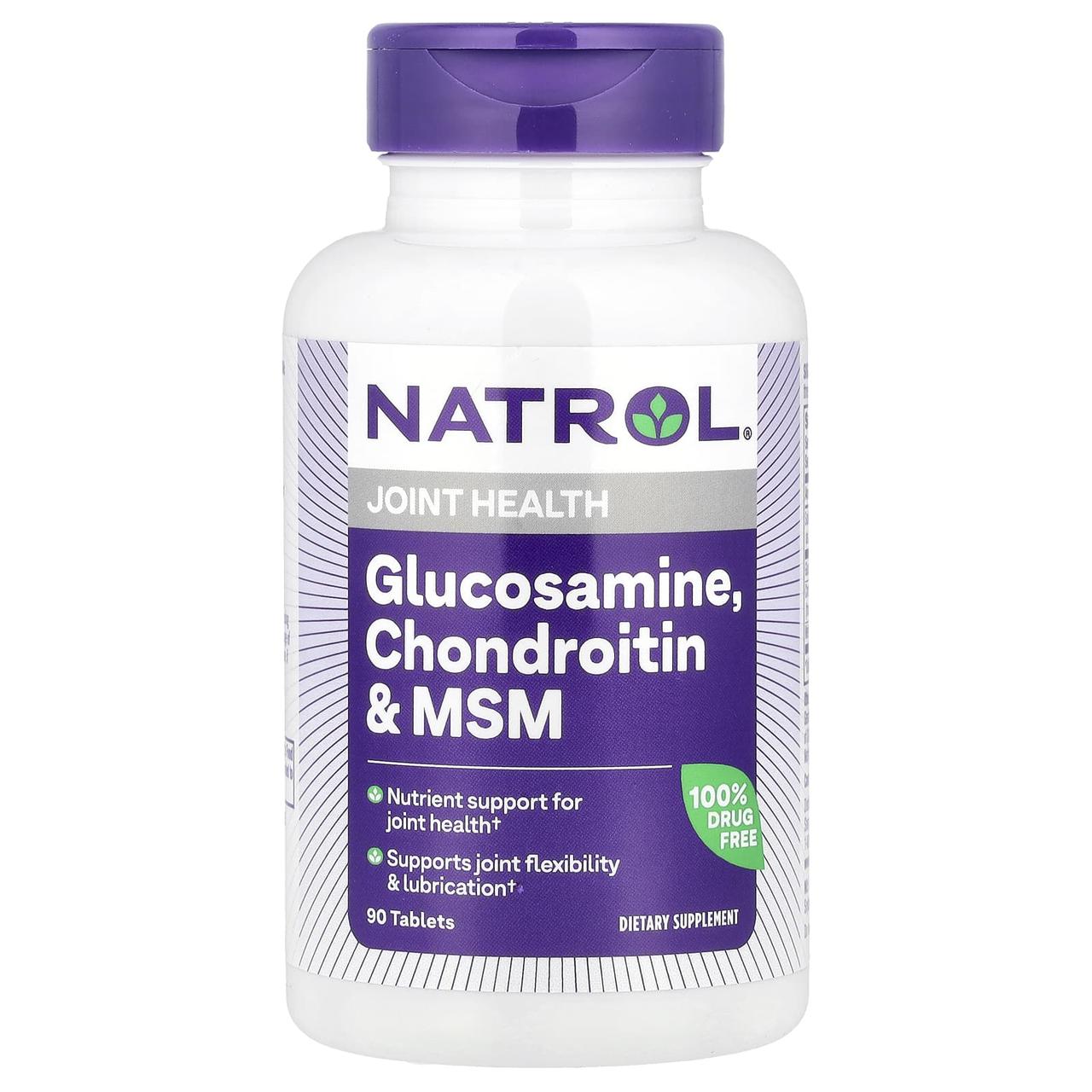 Глюкозамін хондроїтин МСМ, Glucosamine Chondroitin MSM, Natrol, 90 таблеток, фото 1