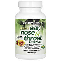 Вухо, Горло, Ніс,Adult's Ear, Nose & Throat Lozenges with K12 Probiotic, Nature's Plus, для дорослих, смак тропічна вишня-ягода,