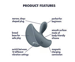 Тонка, краплинна пробка Satisfyer Booty Absolute Beginners 2 з вібрацією, сіра, фото 3