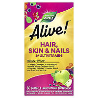 Мультивітаміни для волосся, шкіри і нігтів, Hair, Skin & Nails Multi-Vitamin, Nature's Way, Alive!, 60 гелевих капсул