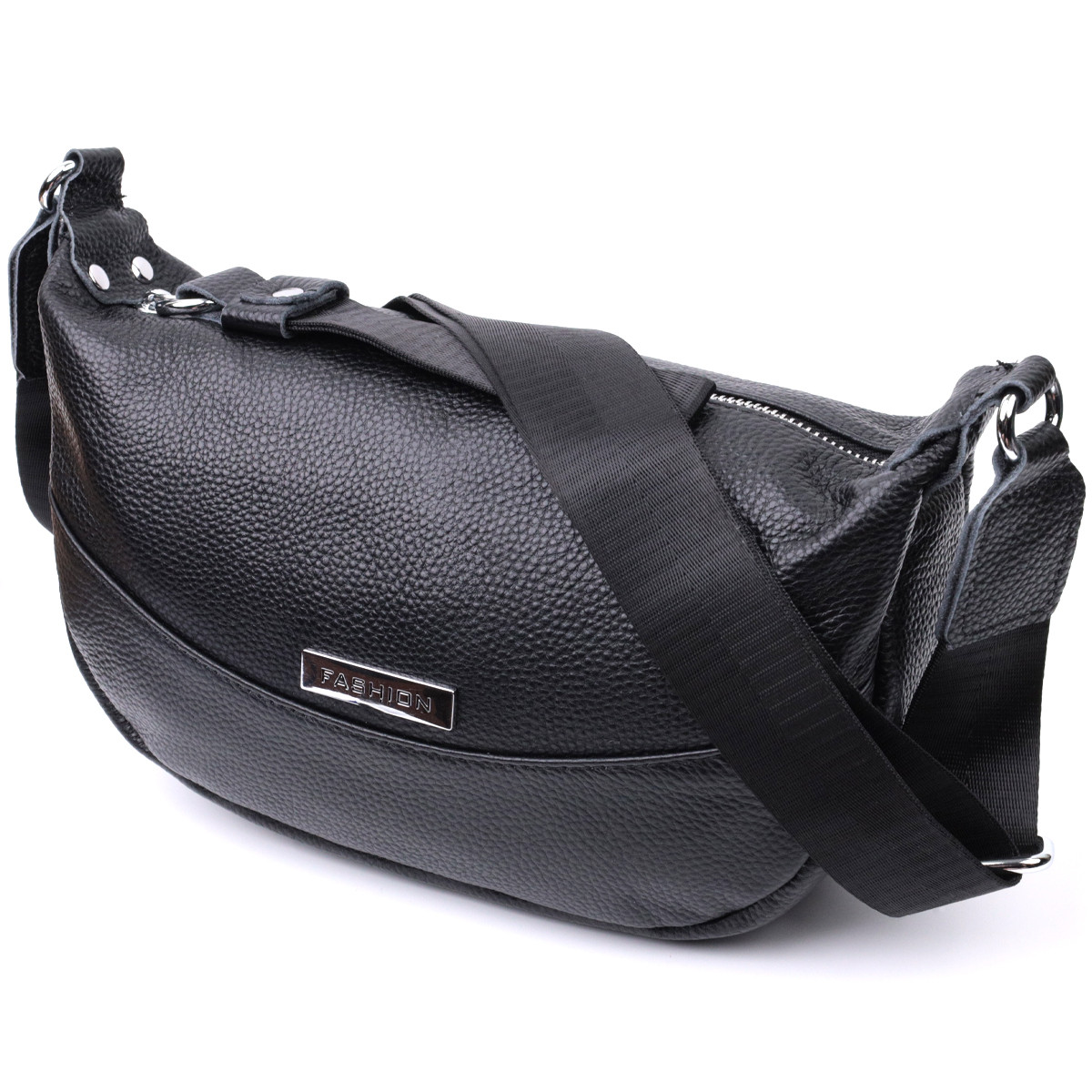 Шкіряна сумка жіноча через плече з незвичайним бігунком брелоком Vintage 22615 Чорна, фото 1