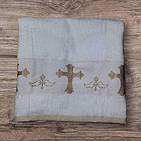 Махрова крижма з хрестом та ангелами, 70×140 см