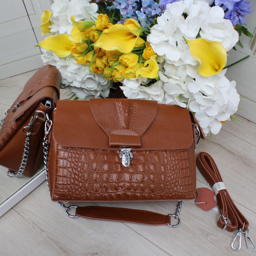 Жіноча сумка через плече шкіряна на 3 відділи коричнева натуральна шкіра