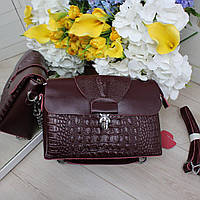 Жіноча сумка через плече шкіряна на 3 відділи бордова натуральна шкіра