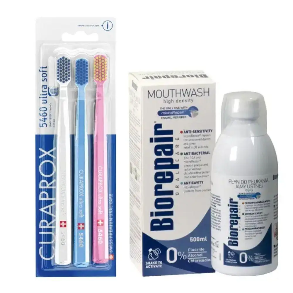 Набір зубних щіток Curaprox CS 5460/3 Ultra Soft d 0,10 мм (3 шт.) + ополіскувач BIOREPAIR відновлення емалі