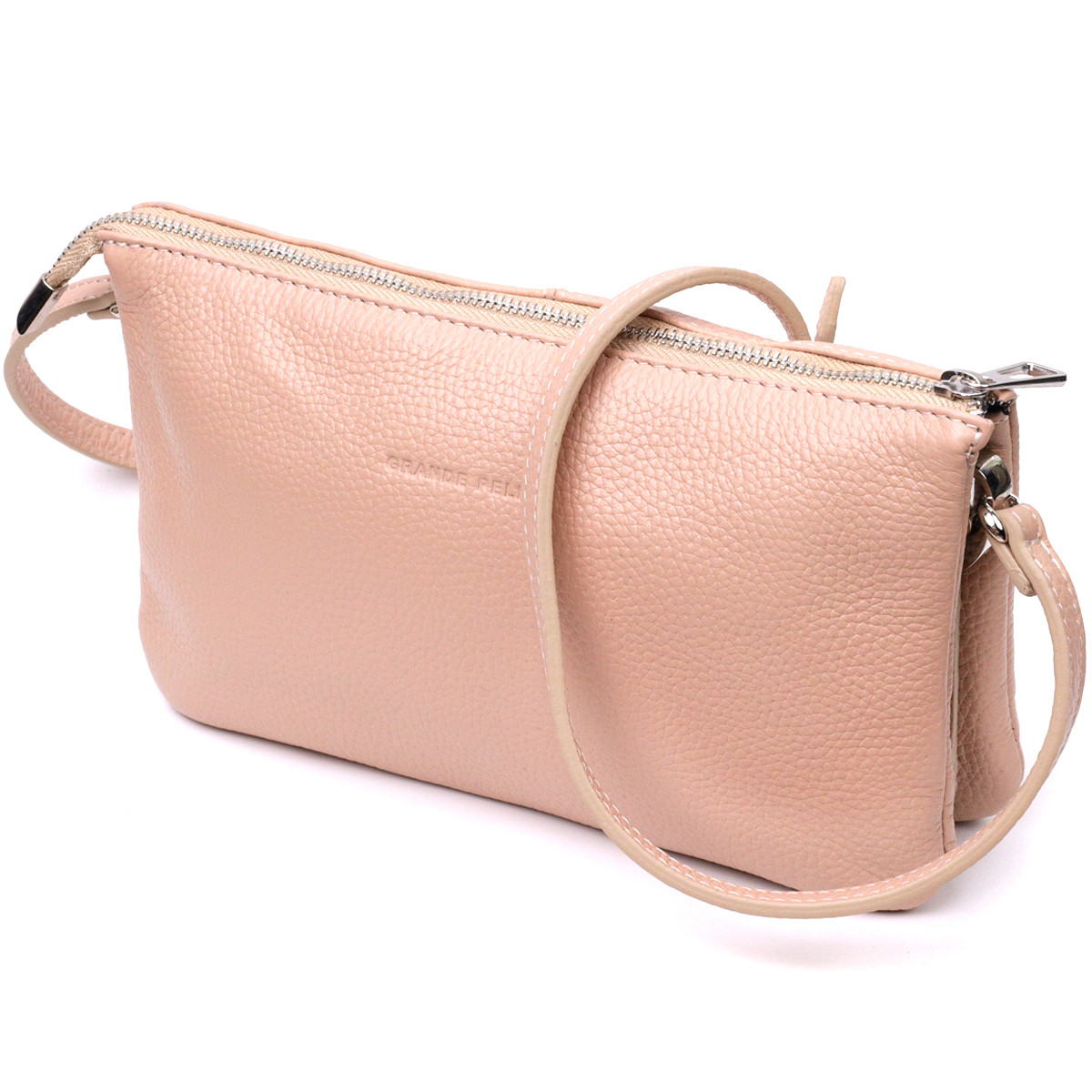 Чарівний жіночий клатч із натуральної зернистої шкіри GRANDE PELLE 11698 Пудровий, фото 1