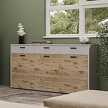 Комод у спальню, вітальню з ДСП/МДФ 3Д3Ш Стоун Шиншила сіра/Дуб вікінг Сокме