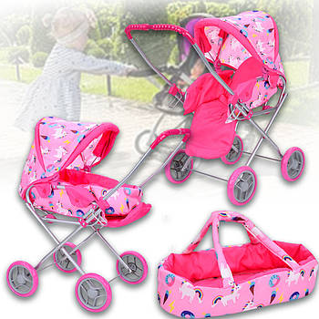 Дитяча розкладна іграшкова коляска 2 в 1 для ляльок з переносною люлькою Melogo 9391