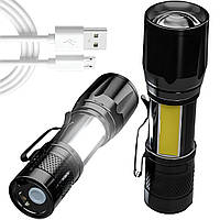 Ручний ліхтар акумуляторний із ZOOM від USB / Потужний світлодіодний ліхтарик / Тактичний ліхтарик