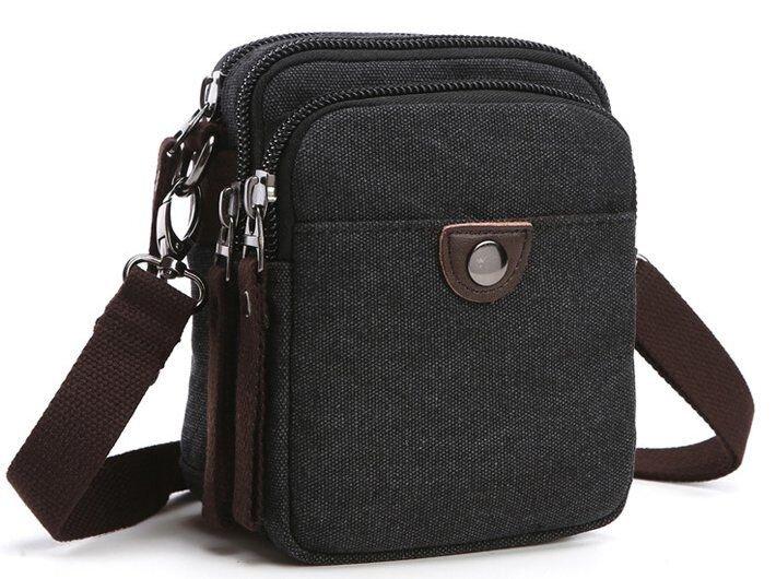 Барсетка текстильна на пояс Vintage 20082 Чорна, фото 1