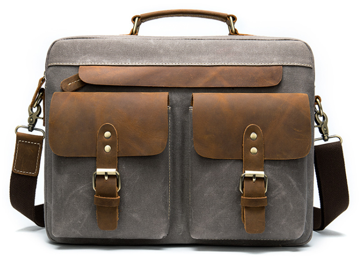 Сумка-портфель чоловіча текстильна з шкіряними вставками Vintage 20001 Сіра, фото 1
