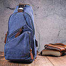 Сумка з USB кабелем через плече із щільного текстилю 21224 Vintage Синя, фото 7