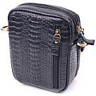 Невелика чоловіча сумка з натуральної шкіри з фактурою під крокодила 21299 Vintage Чорна, фото 2
