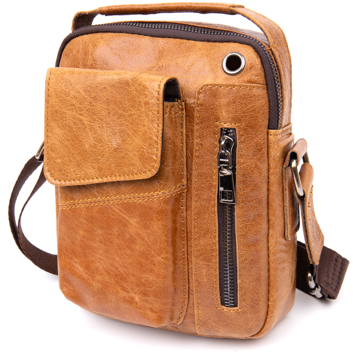 Мессенджер з отвором для навушників чоловічий Vintage 20416 Рудий, фото 1