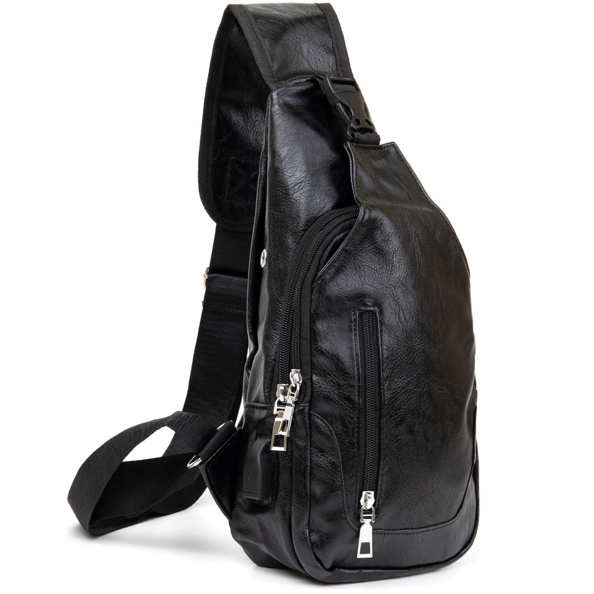 Сумка через плече на два відділення кожзам Vintage 20559 Чорна, фото 1