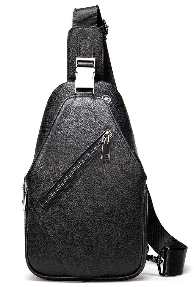 Сумка чоловіча слінг через плече в зернистій шкірі Vintage 20249 Чорна, фото 1