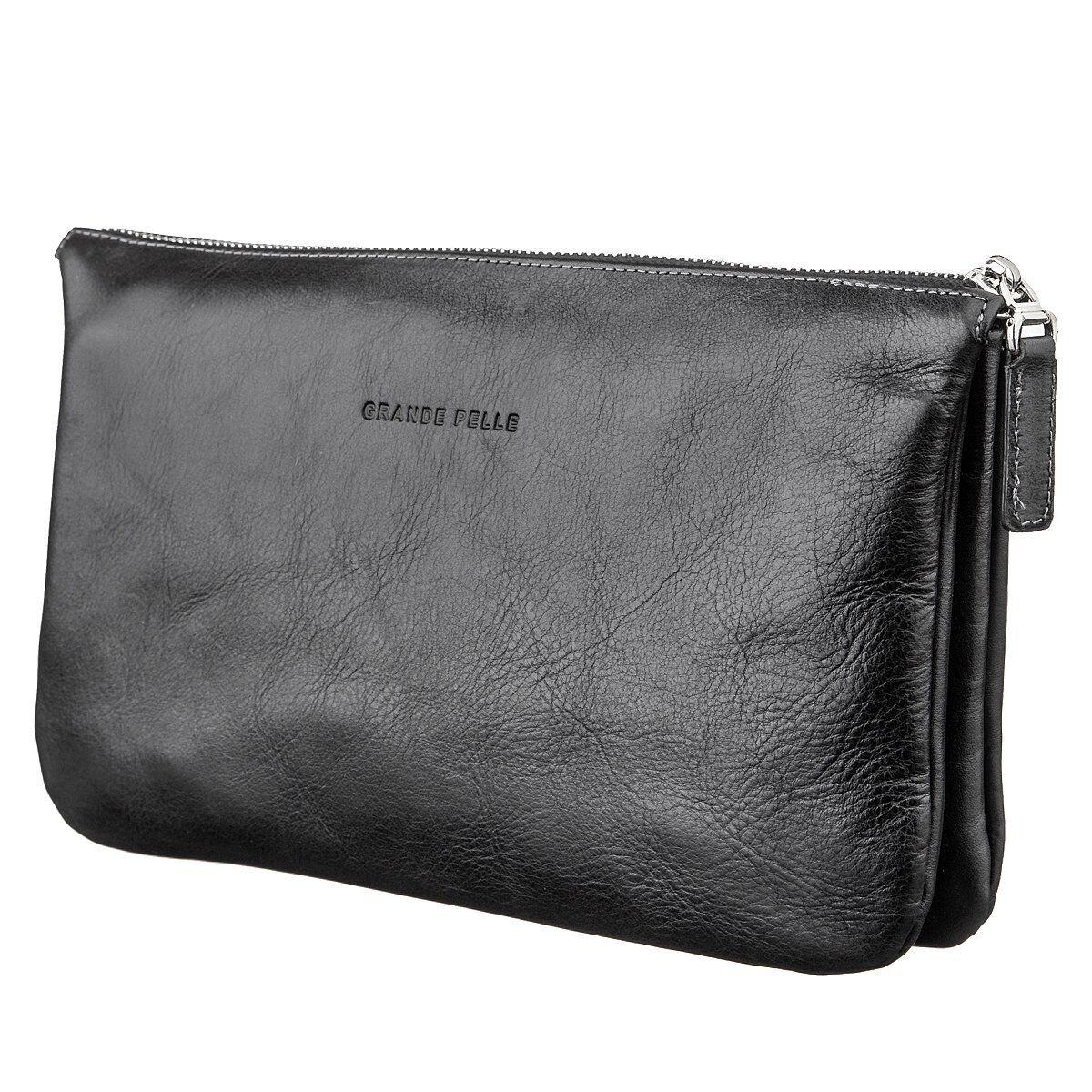 Барсетка чоловіча GRANDE PELLE 11146 з гладкої шкіри Чорна, фото 1