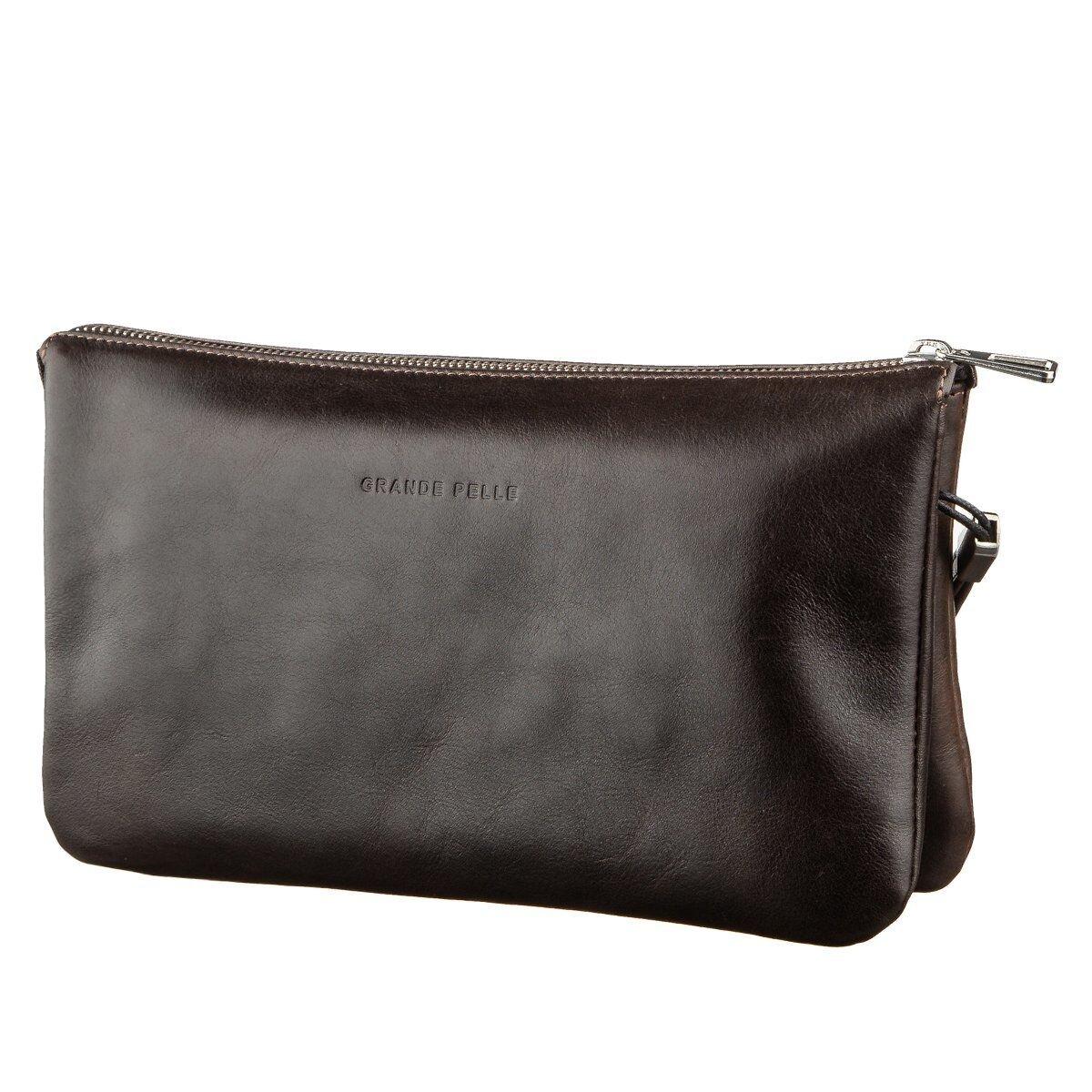 Барсетка чоловіча GRANDE PELLE 11263 в гладку шкіру Коричнева, фото 1