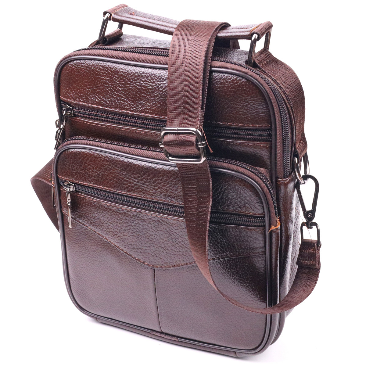 Зручна чоловіча сумка з ручкою шкіряна 21276 Vintage Коричнева, фото 1
