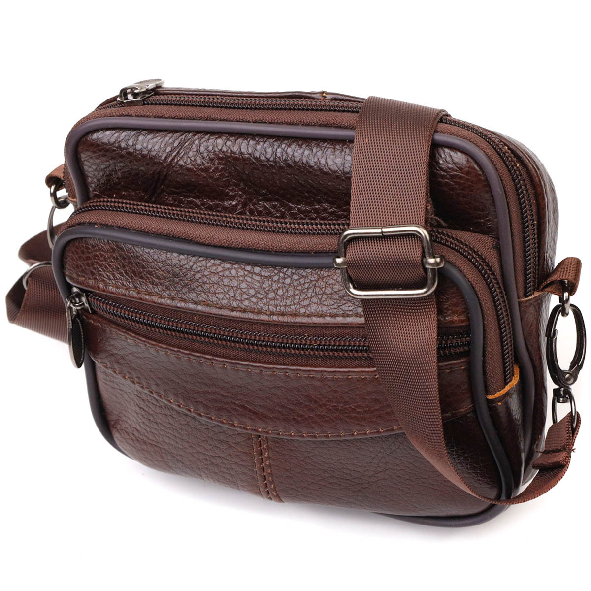 Чоловіча горизонтальна поясна сумка з натуральної шкіри 21486 Vintage Коричнева, фото 1
