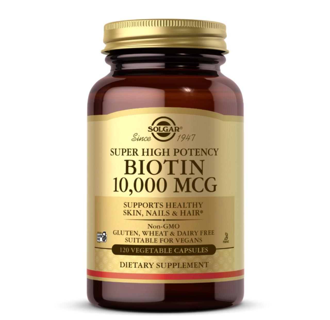 Біотин Solgar Biotin, 10 000 мкг, 120 рослинних капсул, фото 1