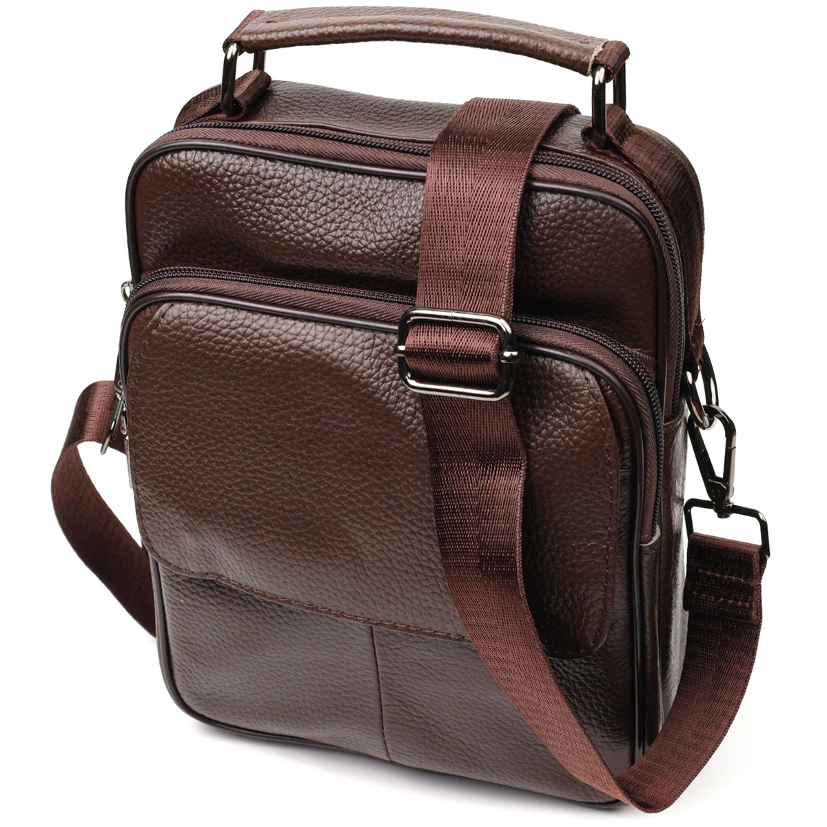 Стильний чоловічий месенджер з натуральної шкіри Vintage 21949 Коричневий, фото 1