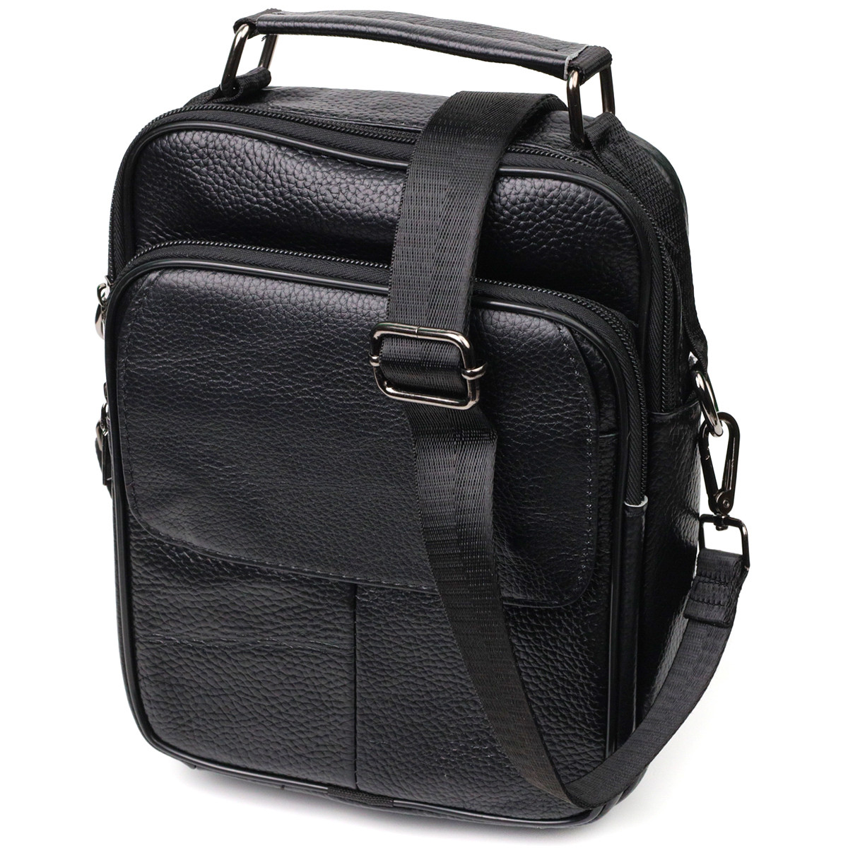 Практичний чоловічий месенджер із натуральної шкіри Vintage 21950 Чорний, фото 1