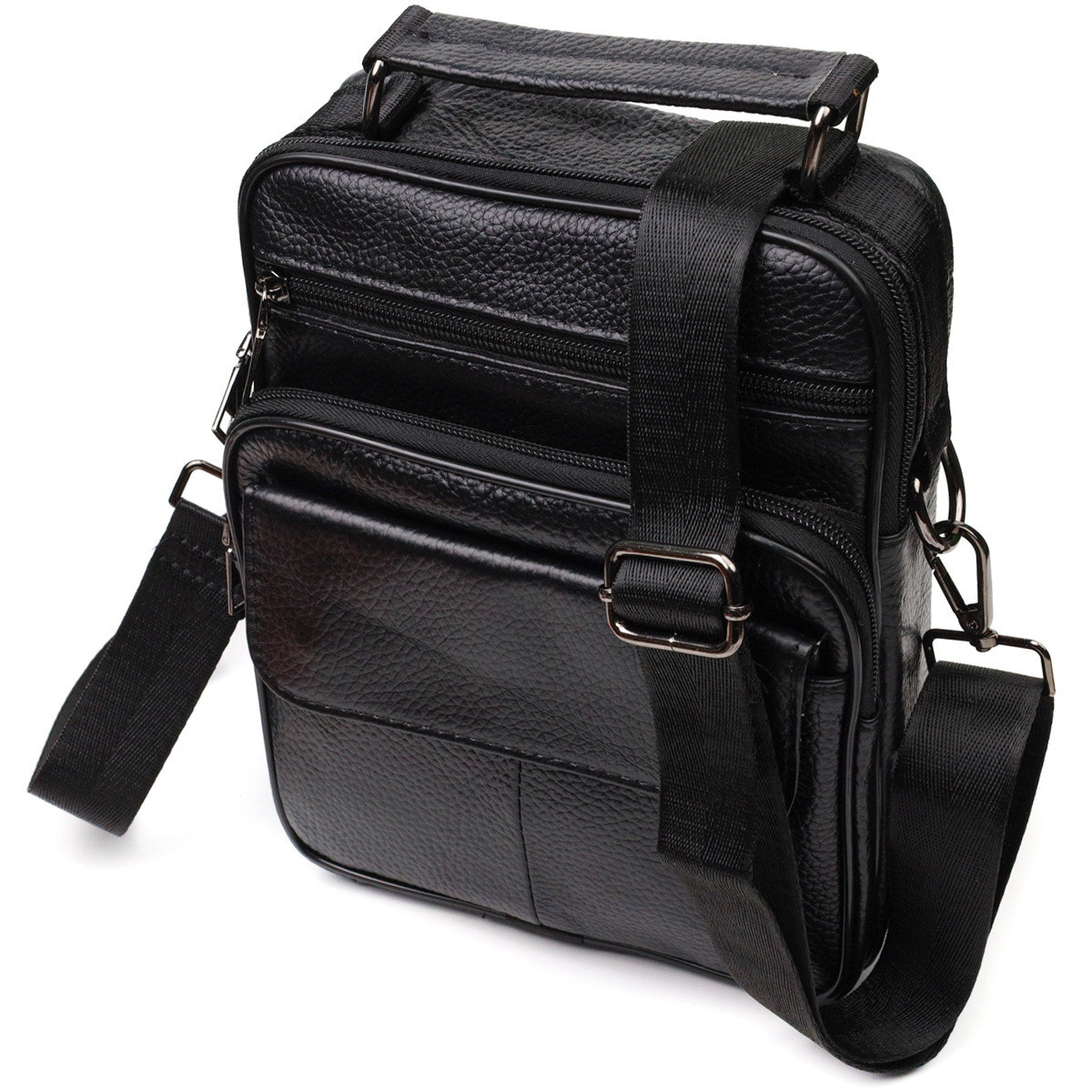 Цікава вертикальна чоловіча сумка з натуральної шкіри Vintage 21953 Чорна, фото 1