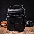 Цікава вертикальна чоловіча сумка з натуральної шкіри Vintage 21953 Чорна, фото 9