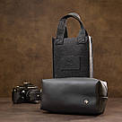 Чоловічий матовий шкіряний несесер GRANDE PELLE 11508 Чорний, фото 10