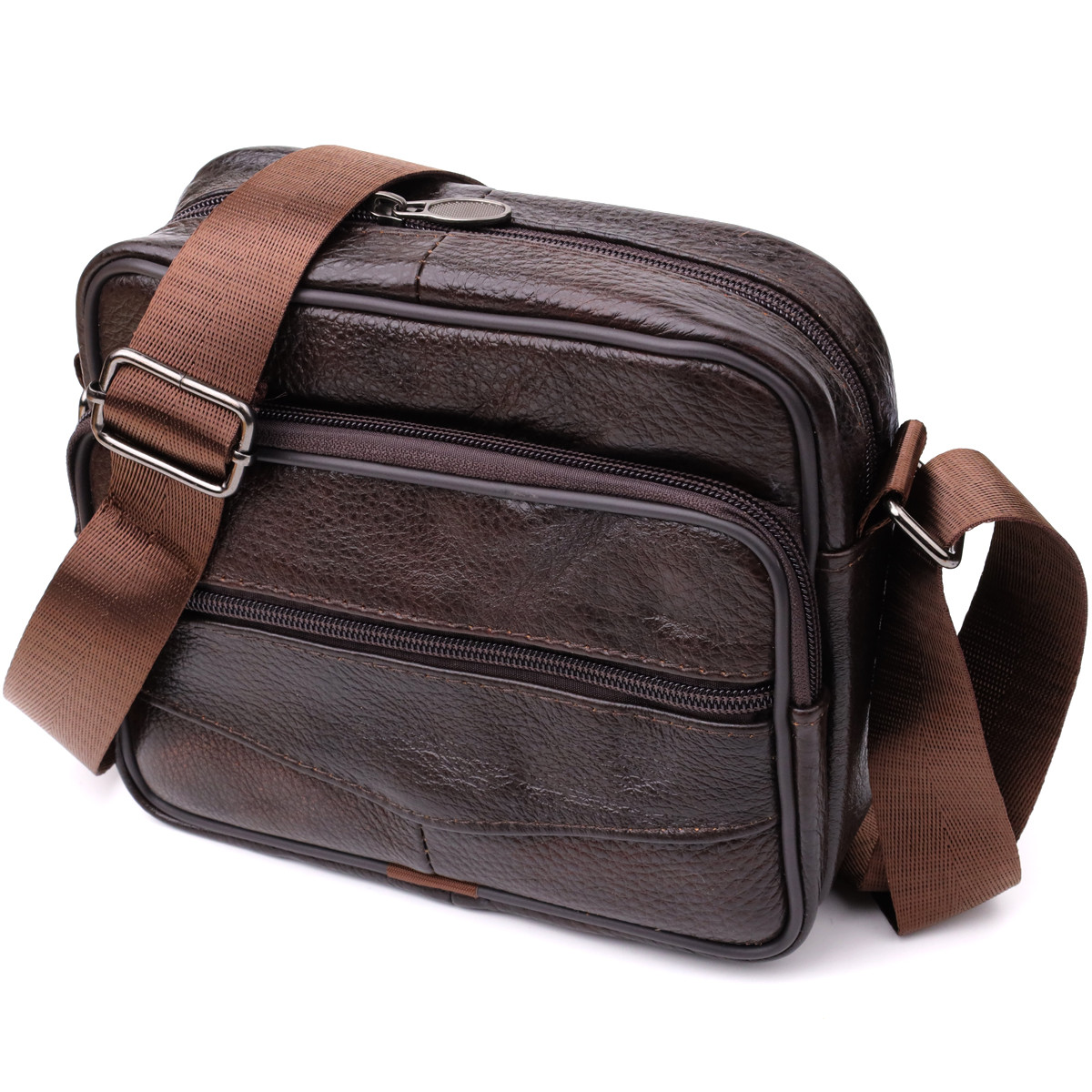Горизонтальна зручна сумка з ручкою для чоловіків з натуральної шкіри Vintage 22940 Коричневий, фото 1