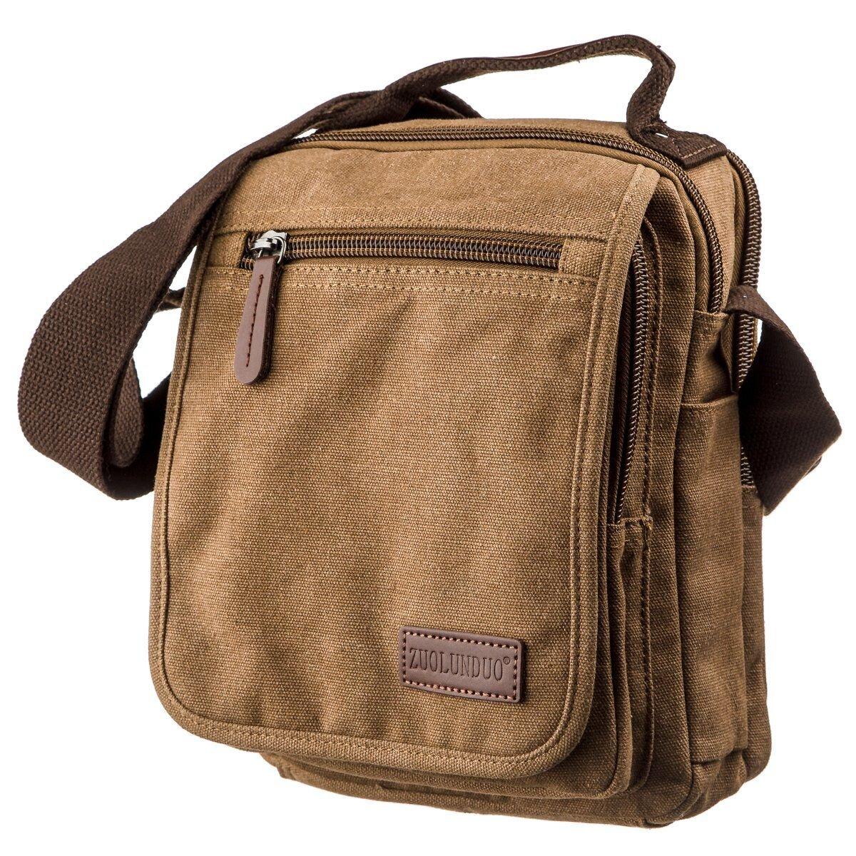 Універсальна текстильна чоловіча сумка на два відділення Vintage 20200 Коричнева, фото 1