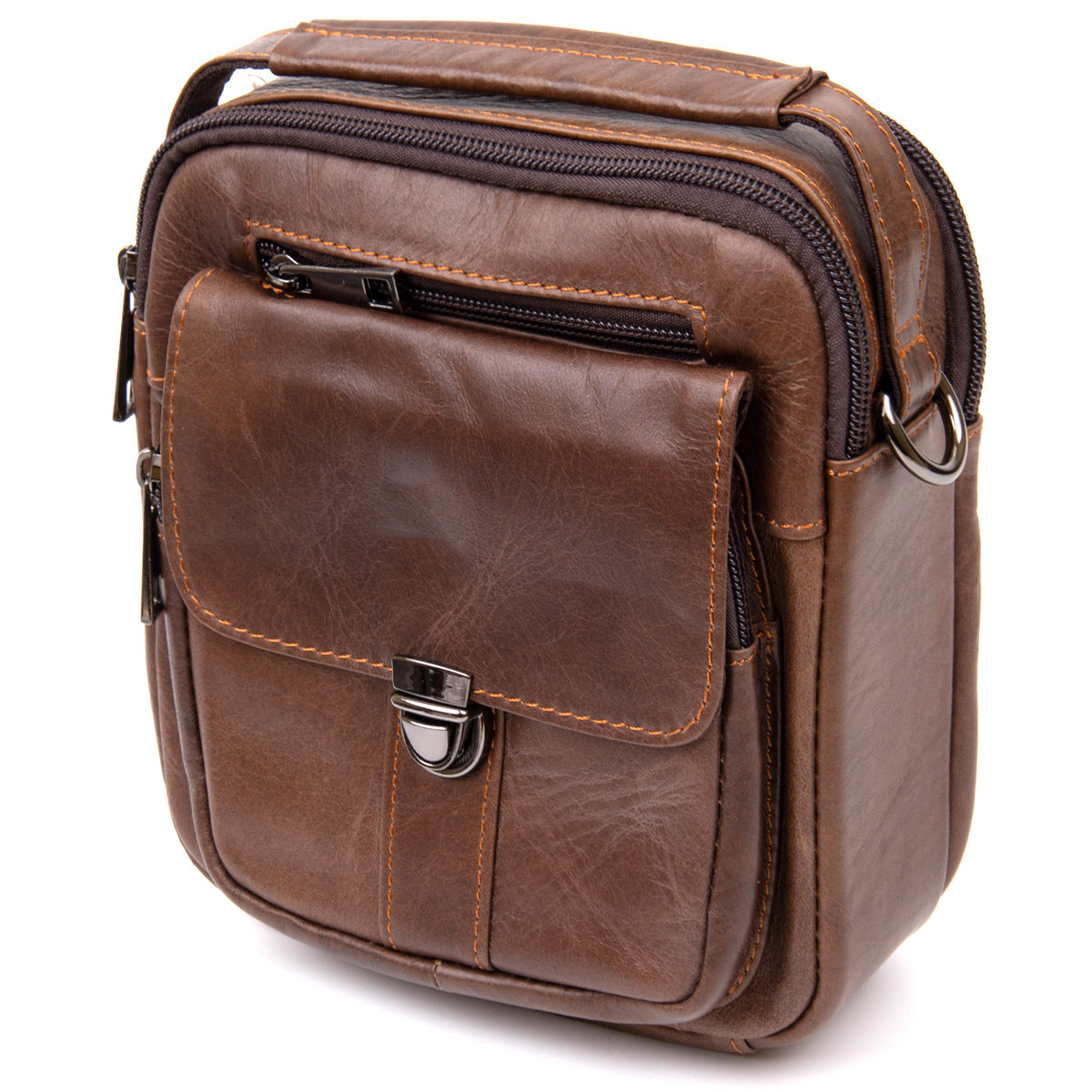 Компактний месенджер на два відділення чоловічий Vintage 20396 Коричневий, фото 1