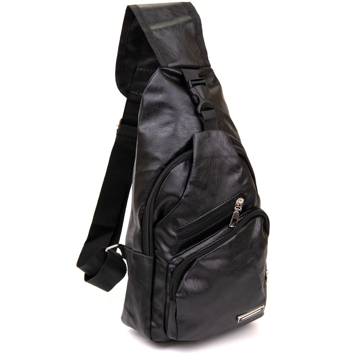 Сумка крос боді з емблемою зі шкірозамінника Vintage 20568 Чорна, фото 1