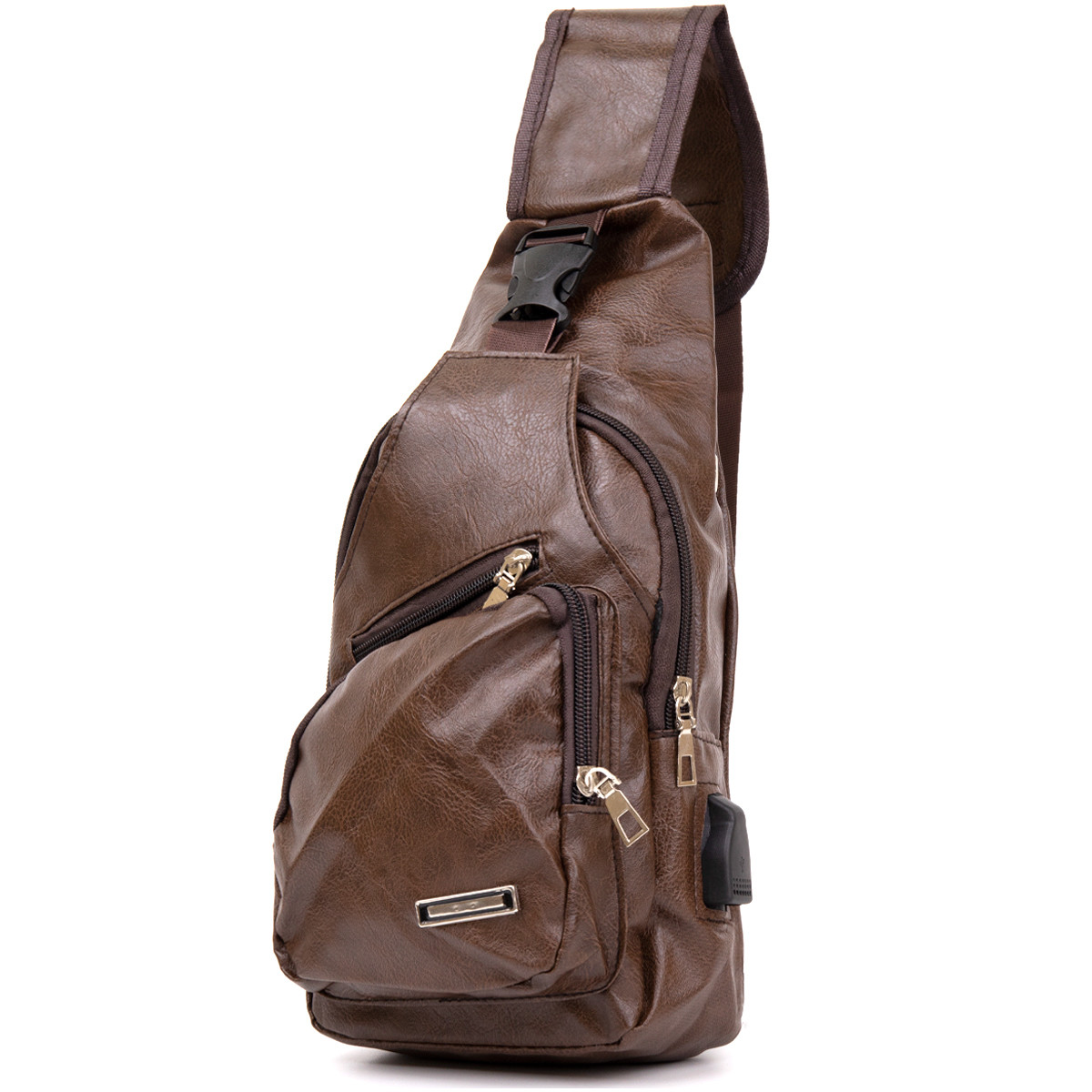 Сумка крос боді з емблемою зі шкірозамінника Vintage 20569 Коричнева, фото 1