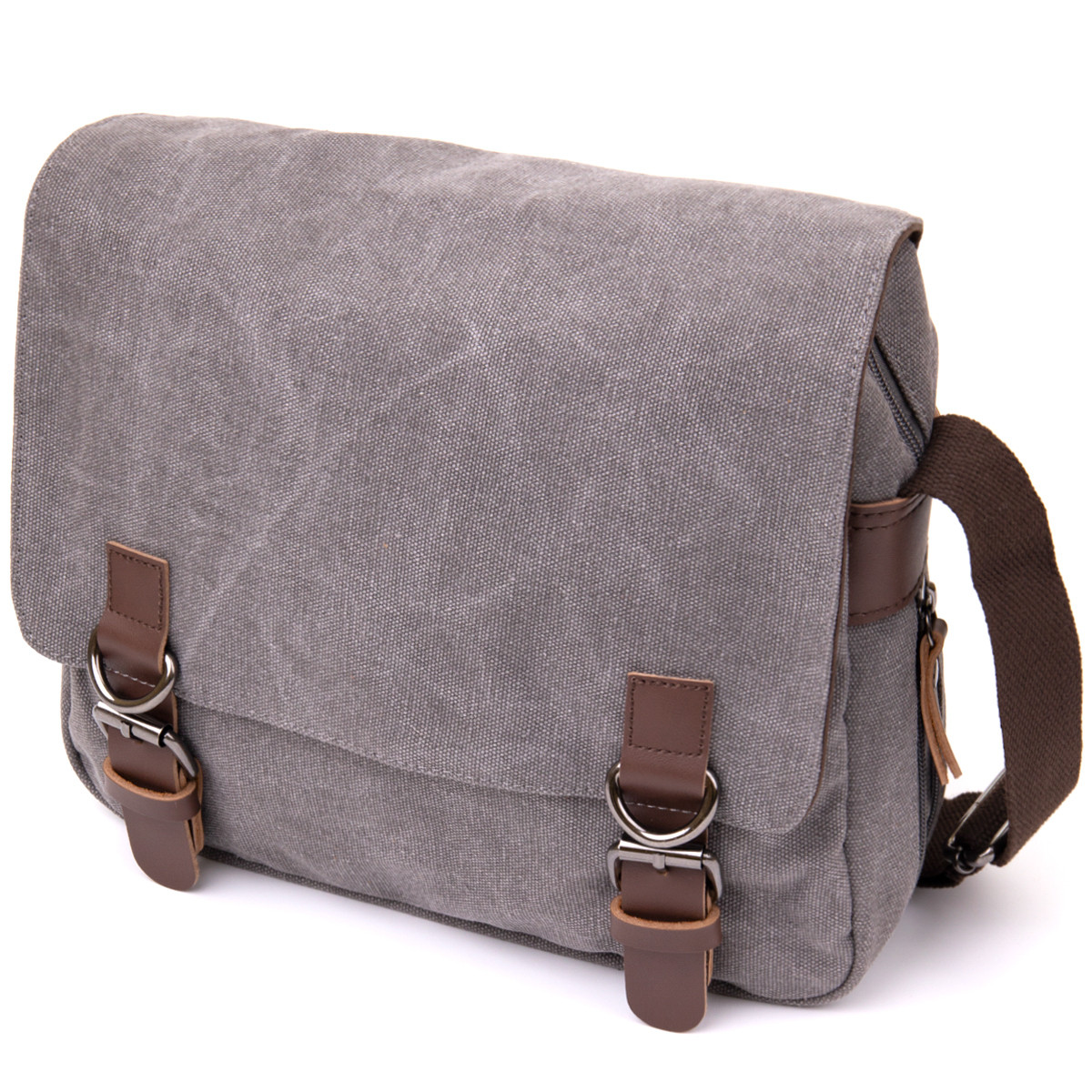 Сумка почтальонка текстильна Vintage 20605 Сіра, фото 1