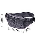 Стильна поясна сумка з натуральної шкіри з фактурою під крокодила 21297 Vintage Чорна, фото 3