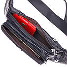 Стильна поясна сумка з натуральної шкіри з фактурою під крокодила 21297 Vintage Чорна, фото 6